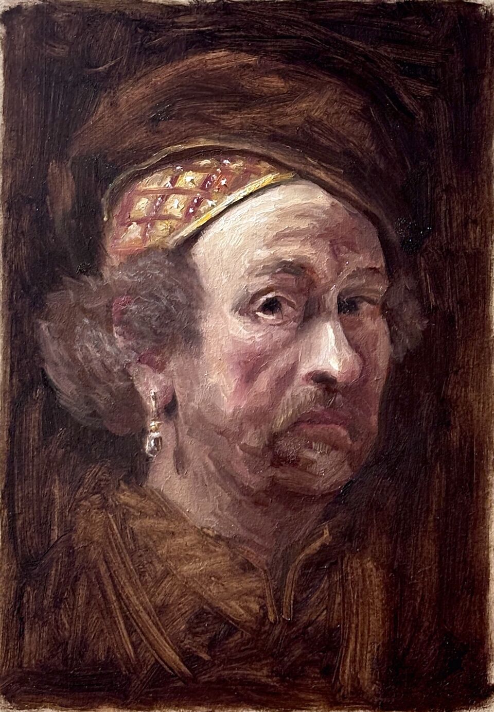 Study after Rembrandt. 21 × 30 cm. Oil on panel. 2026