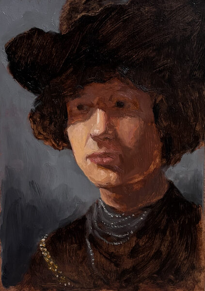 Study after Rembrandt. 21 × 30 cm. Oil on panel. 2026
