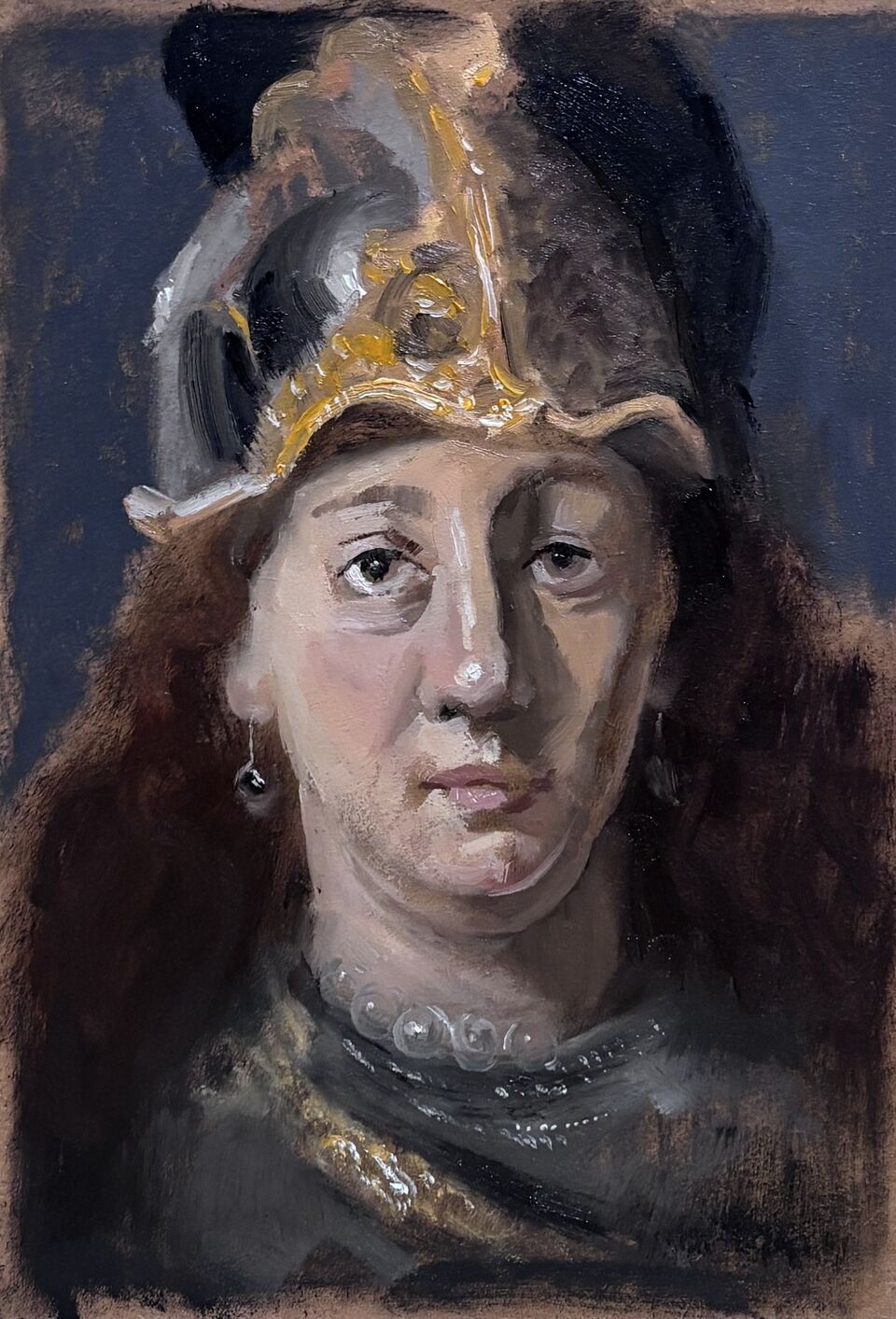 Study after Rembrandt. 21 × 30 cm. Oil on panel. 2026